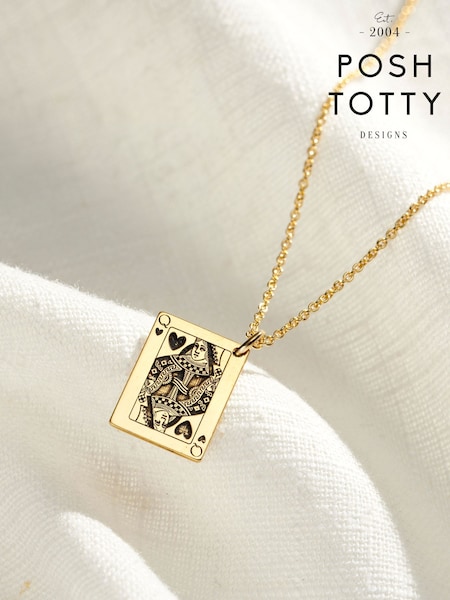 Gold Tone - Personalised Queen Of Hearts Playing Card Charm Necklace By Posh Totty Designs