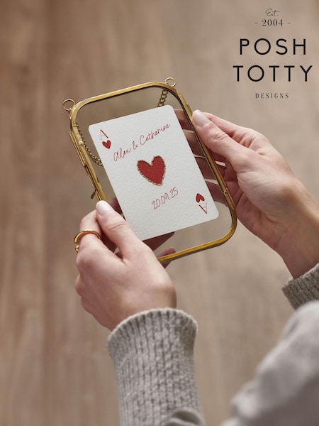 White - Regular Personalised Hand Stitched Ace Of Hearts Playing Card Framed Print
