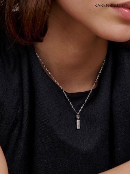 Silver Tone - Karen Millen Crystal Baguette Pendant Necklace