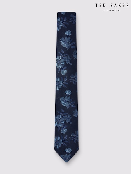 Blue - Regular Ted Baker Tailoring Magnolia Floral Silk Tie