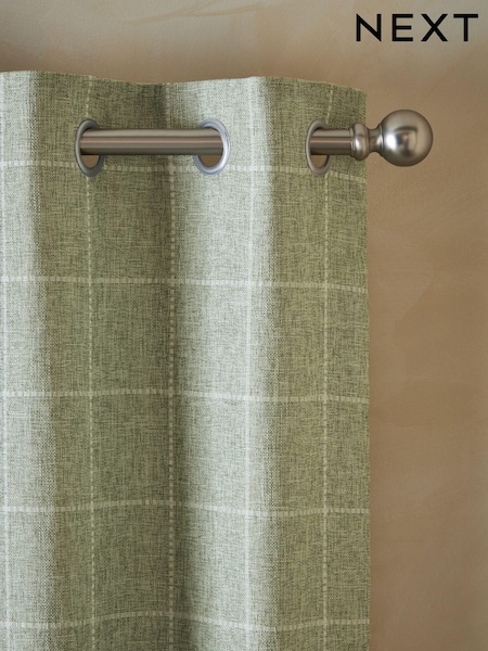 Sage Green Windowpane Check Lined Eyelet Curtains (270019) | £75 - £165