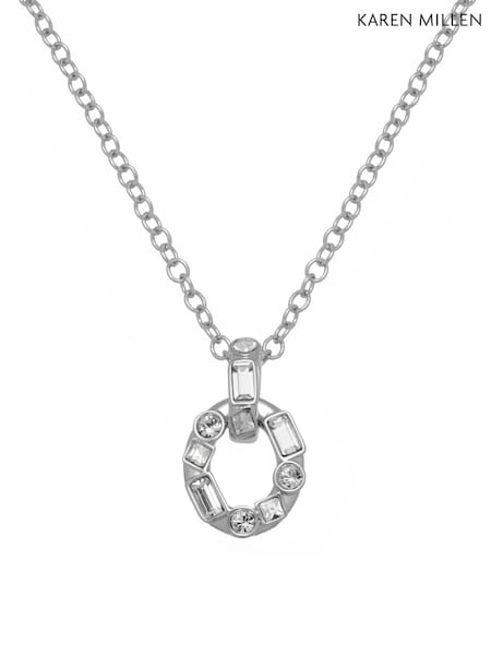 Silver Tone - Karen Millen Crystal Chain Link Pendant Necklace