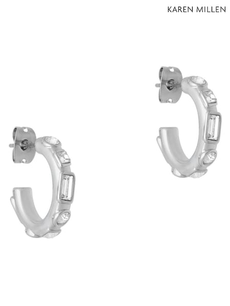 Silver Tone - Karen Millen Crystal Hoop Earrings