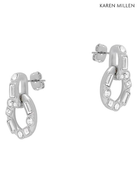 Silver Tone - Karen Millen Crystal Chain Link Drop Earrings