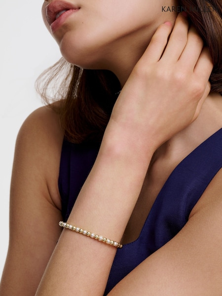 Gold Tone - Karen Millen Logo Pearl Hinged Bangle