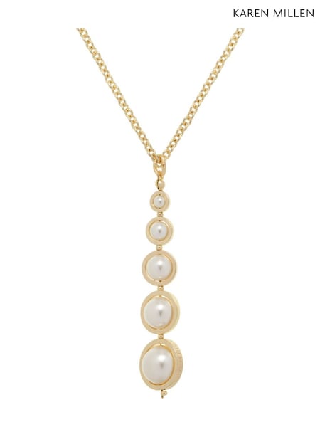 Gold Tone - Karen Millen Logo Pearl Pendant Necklace