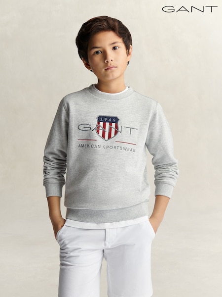 Grey - Gant Archive Shield Crew Neck Sweatshirt