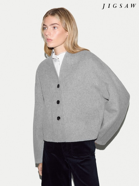Grey - Jigsaw Wool Double Faced Cropped Coat