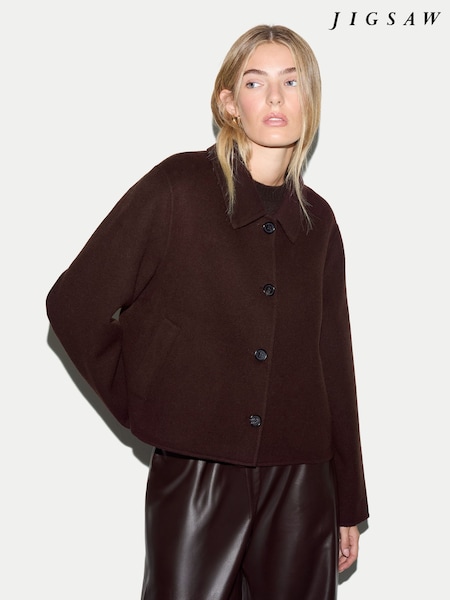 Brown - Jigsaw Wool Double Faced Cropped Coat
