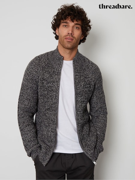 Grey - Regular Threadbare Full-zip Cardigan