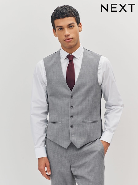 Light Grey Textured Wool Suit: Waistcoat (271399) | £55