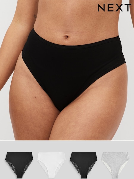White/Black/Grey High Rise High Leg Lace Knickers 4 Pack (271706) | £18