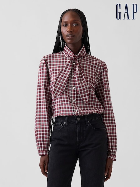 Red White - Gap Check Tie-neck Shirt