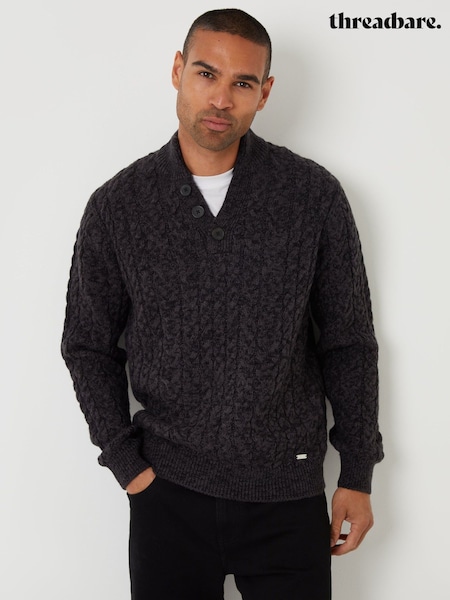 Black - Regular Threadbare Funnel Neck Cable Knit Jumper