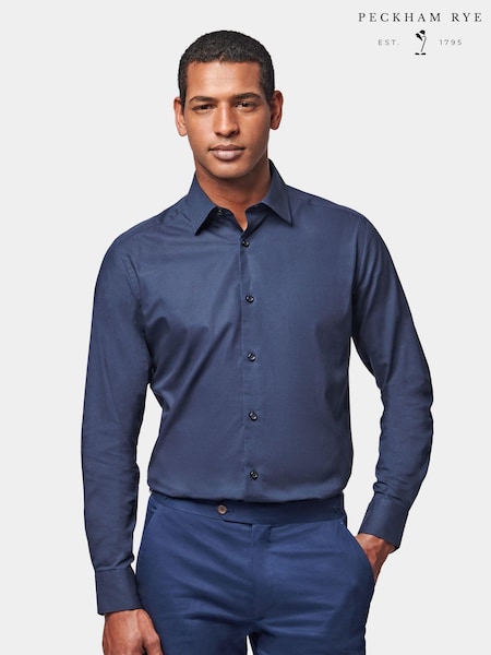 Peckham Rye Blue Poplin Long Sleeve 100% Cotton Shirt (272044) | £65