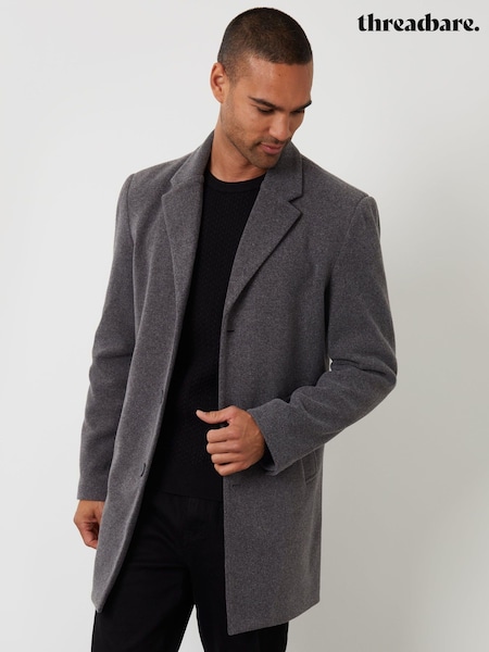 Grey - Regular Threadbare Faux Wool Overcoat