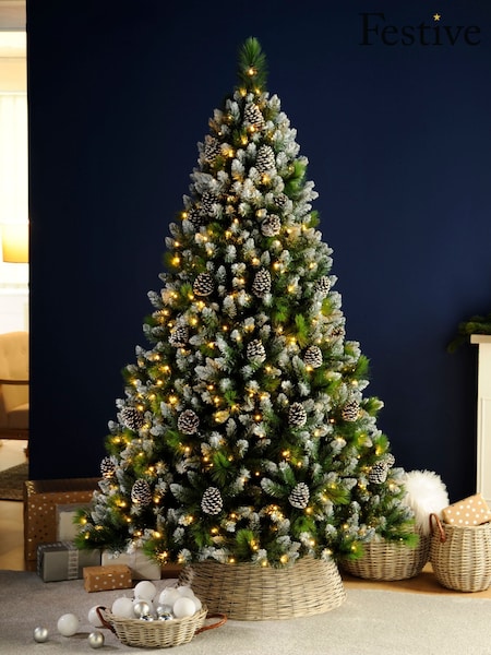 Festive 5ft Prelit Frosted Grand River Pine Christmas Tree With Cones