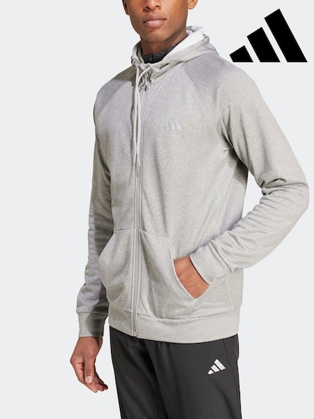 adidas Grey Game and Go Training Logo 3-Stripes Full-Zip Hoodie (273247) | £60