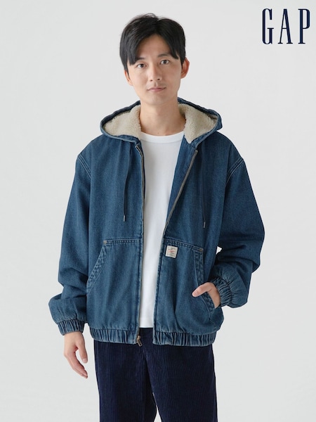 Medium Wash - Regular Gap Relaxed Sherpa-lined Denim Zip-up Hooded Jacket
