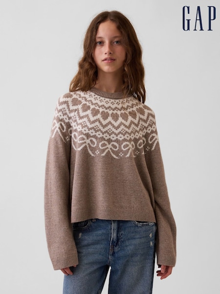 Brown Fair Isle - Gap Cashsoft Oversized Jumper (4-13yrs)