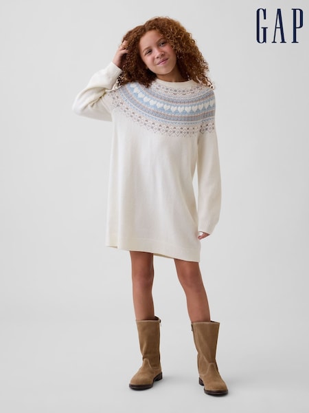 Cream - Gap Cashsoft Oversized Fair Isle Jumper Dress (4-13yrs)