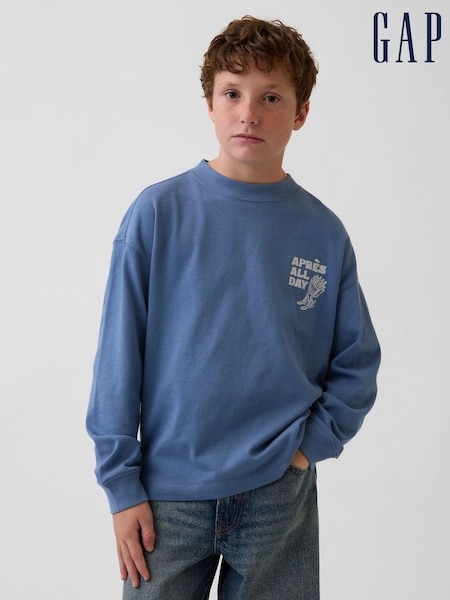 Blue Skiing - Gap Heavyweight Oversized Graphic Long Sleeve T-shirt (4-13yrs)