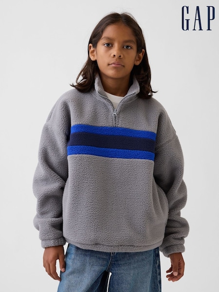 Grey - Gap Sherpa Relaxed Quarter-zip Sweatshirt (4-13yrs)
