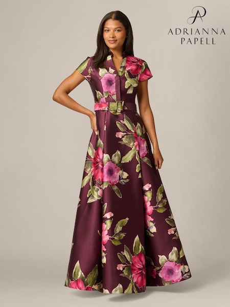 Purple - Adrianna Papell Floral Mikado Gown