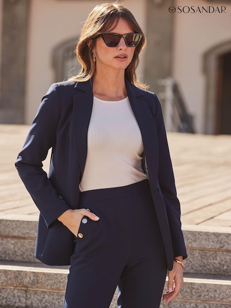 Sosandar Blue Navy Blue Stripe Print Lining Blazer (275927) | £85