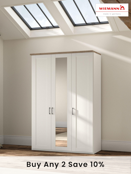 Wiemann White Truro Triple Wood and Mirror Semi Fitted Wardrobe (275988) | £1,125