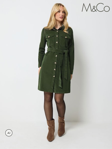 Green - M&co Corduroy Midi Shirt Dress