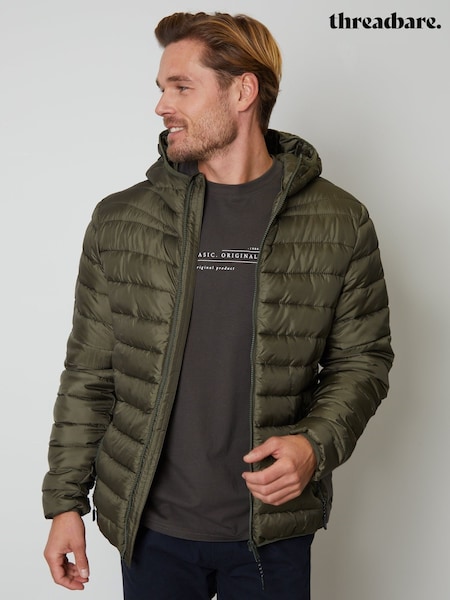 Green - Regular Threadbare Matte Finish Padded Hooded Jacket