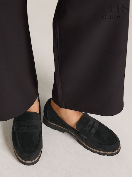 Black - Yours Curve Faux Suede Loafers