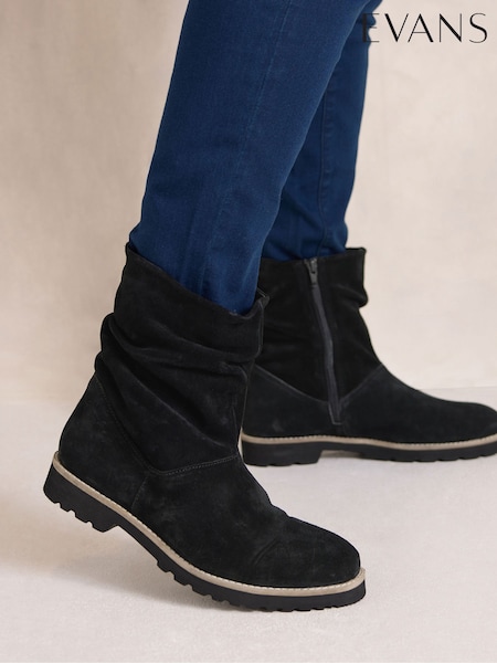 Black - Evans Suede Ruched Ankle Boots