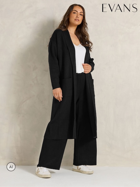 Black - Evans Knitted Trench Coat