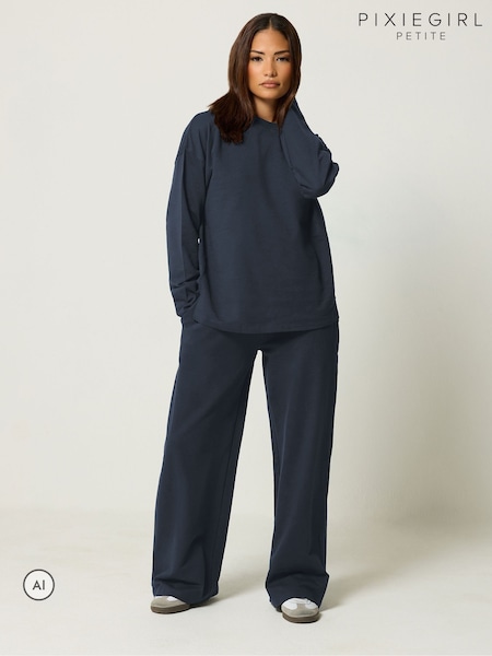 Blue - Pixiegirl Petite Sweat Jersey Top & Joggers Set