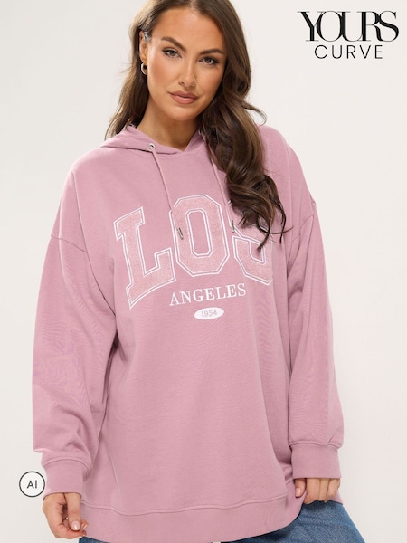 Pink - Yours Curve Los Angeles Applique Hoodie
