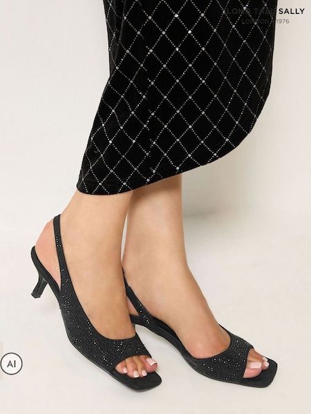 Black - Long Tall Sally Diamante Asymmetric Kitten Heels