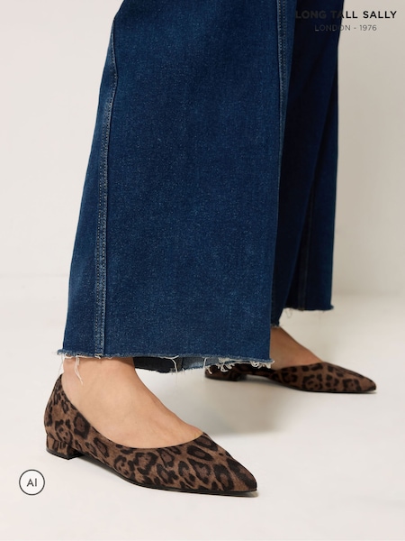 Brown - Long Tall Sally Leopard Pointed Ballerina Pumps