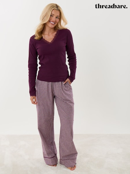 Purple - Threadbare V-neck Top & Flannel Bottoms Pyjamas Set