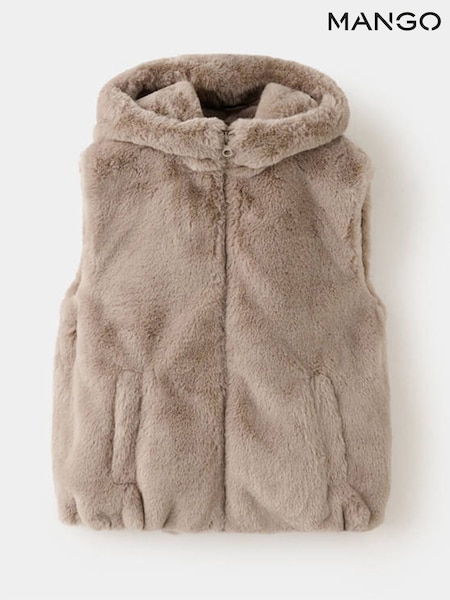 Pink - Mango Faux Fur Hooded Gilet