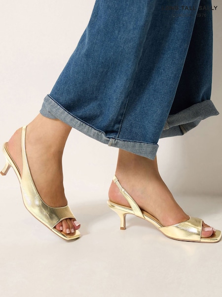 Gold - Long Tall Sally Asymmetric Slingback Kitten Heels