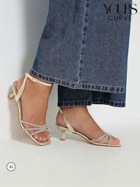 Gold - Yours Curve Strappy Glitter Kitten Heels