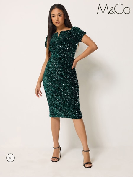 Black - M&co Petite Sequin Velvet Notch Neck Shift Dress