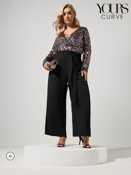Brown - Yours Curve London 2-in-1 Sequin Jumpsuit