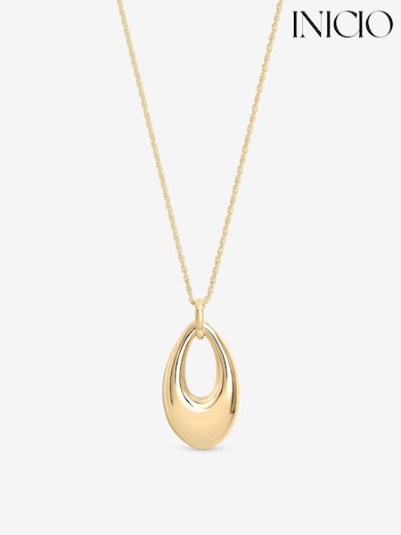 Gold Tone - Inicio Open Oval Long Polished Pendant Gift Pouch