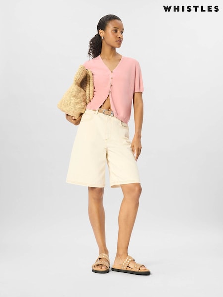 Pink - Whistles Short Sleeve Button Front Knit Cardigan