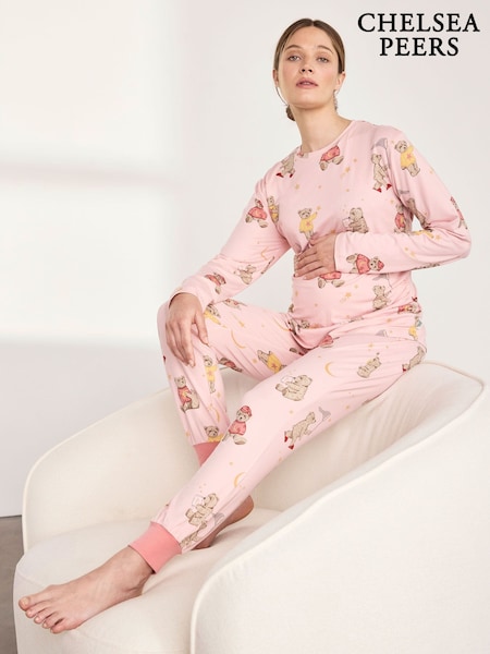 Pink - Chelsea Peers Maternity Celestial Bear Print Long Pyjamas Set
