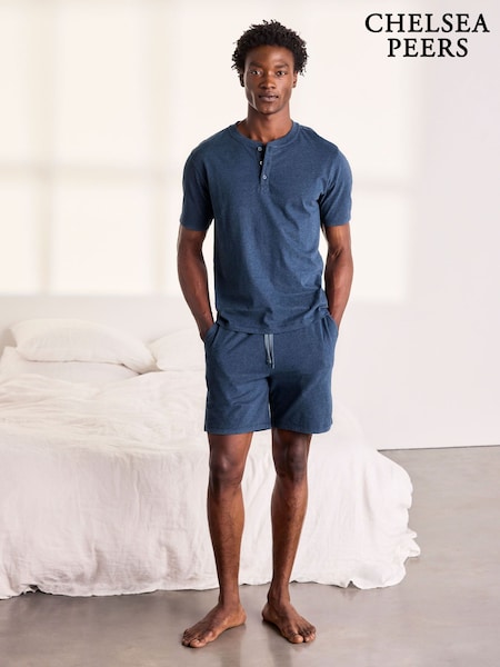 Blue - Regular Chelsea Peers Cotton Short Pyjamas Set