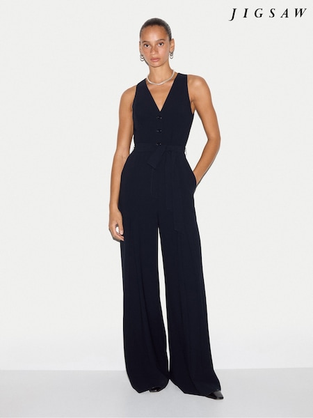 Blue - Jigsaw Sleeveless Tailored Jumpsuit